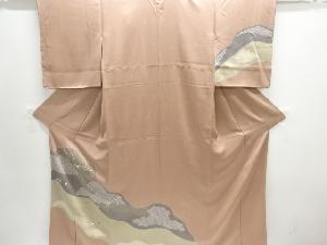 絞り霞に吹き寄せ模様刺繍一つ紋訪問着